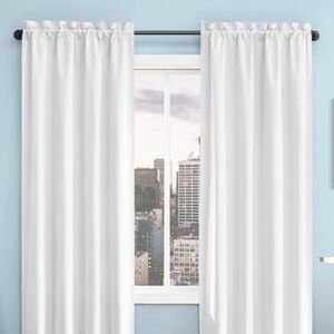 2 63” Sun Zero White Doucet Thermal Blackout Rod Pocket Curtain Panels